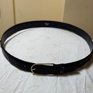 Celine Black Leather Belt with Gold Buckle